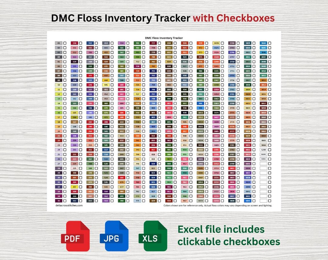 DMC Floss Inventory Tracker With Checkboxes | Printable DMC Thread ...