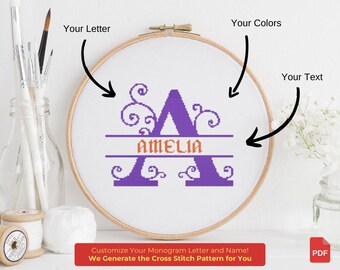 Custom Monogram Cross Stitch Pattern: Personalized Letter & Text (PDF Pattern)