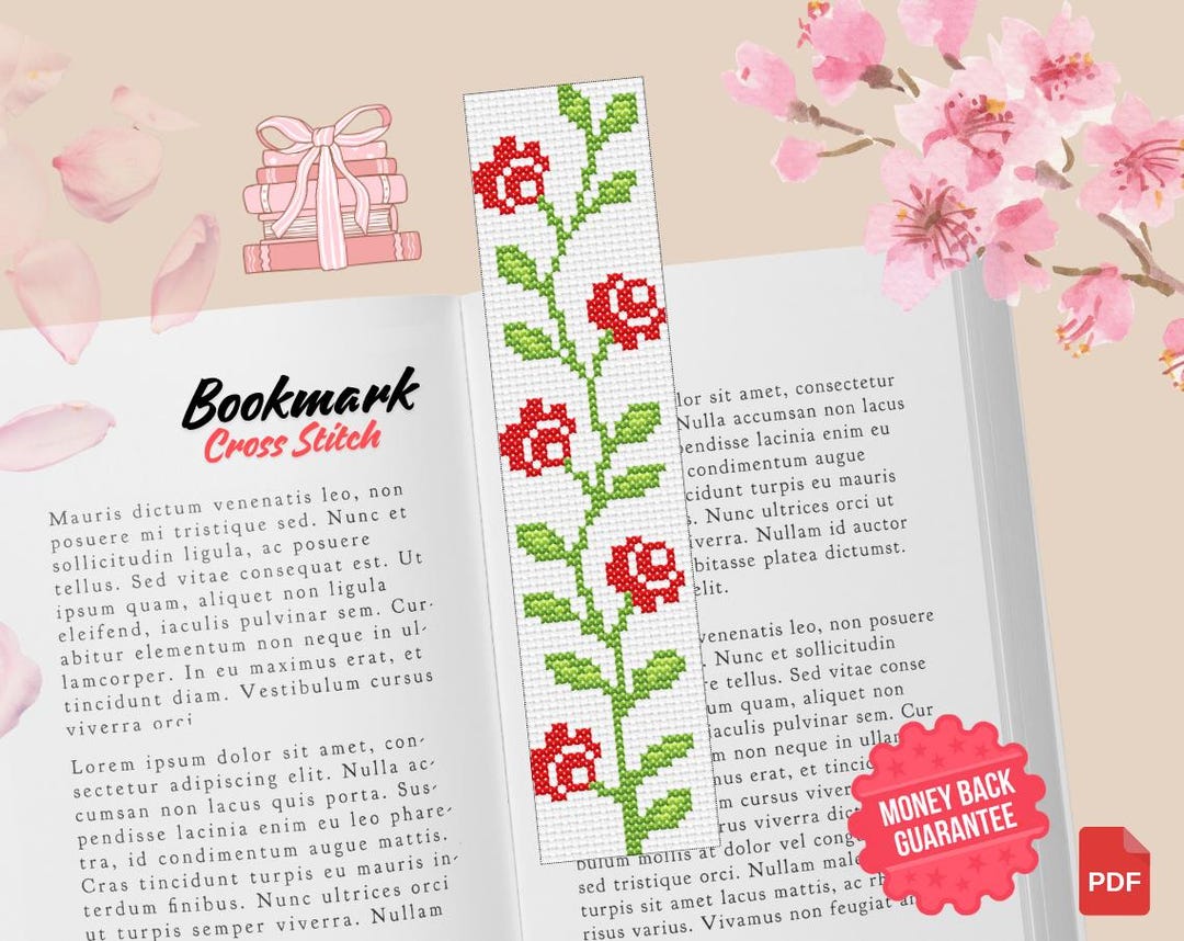 Rose Vine Bookmark Cross Stitch Pattern PDF Floral Bookmark