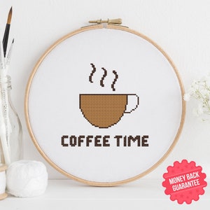 Coffee Time Cross Stitch Pattern: Easy Kitchen Decor (PDF)