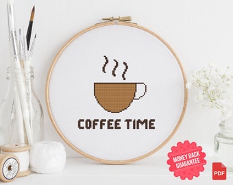 Coffee Time Cross Stitch Pattern: Easy Kitchen Decor (PDF)