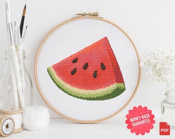Vattenmelon korsstygnsmönster PDF - Roligt fruktbroderidiagram - Sommardekorstygn