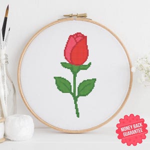 Red Rose Cross Stitch Pattern - Blossom Beauty - Easy Floral PDF Download - Beginner Embroidery Design
