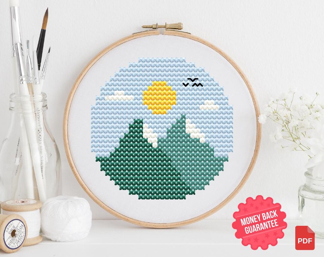 Mini Landscape Cross Stitch Pattern – Simple Nature Scene PDF – Modern ...