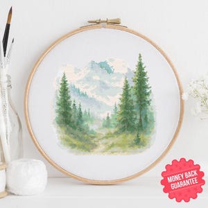 Forest Mountain Cross Stitch Pattern PDF - Nature Landscape Embroidery Design