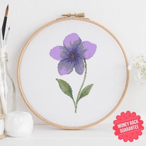 Violet Blossom Cross Stitch Pattern: Elegant Floral Embroidery (PDF Download)