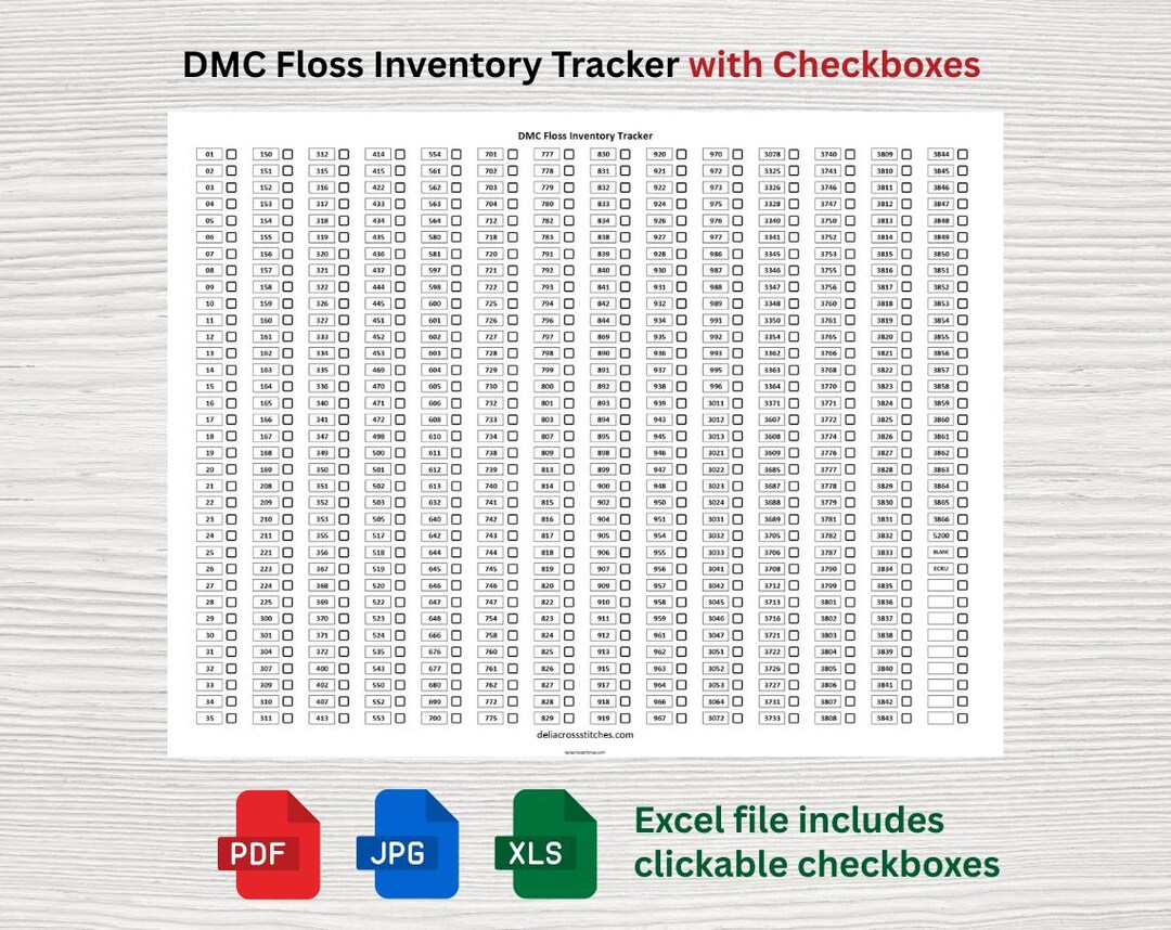 DMC Floss Inventory Tracker With Checkboxes – Black White | Printable ...