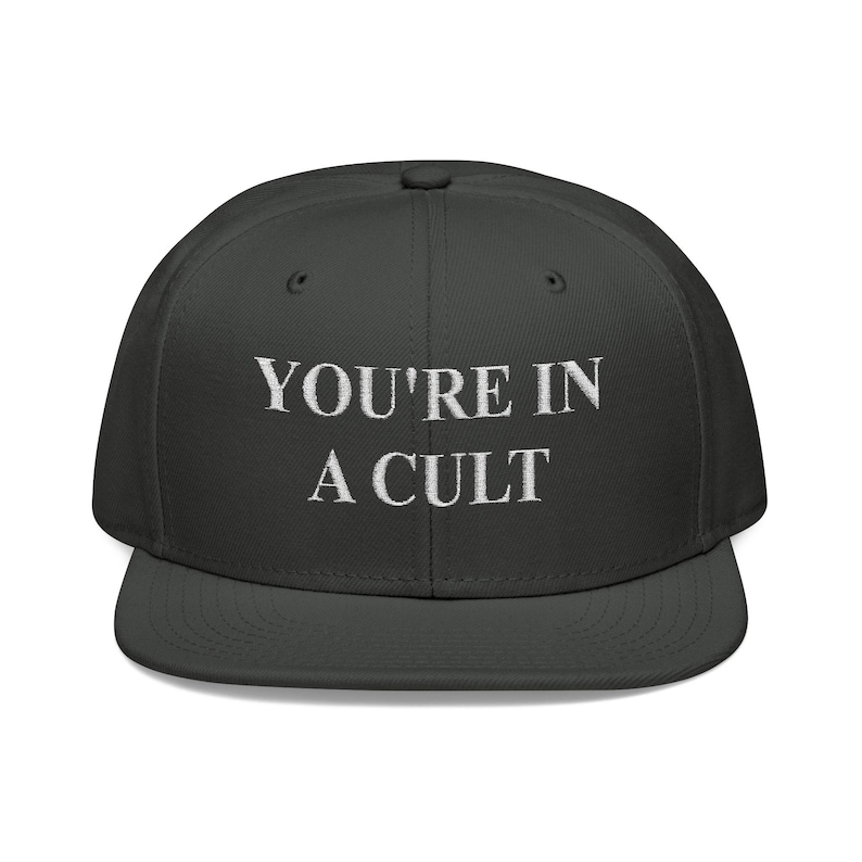 Embroidered Snapback, Political Parody You're in a Cult Hat, MAGA Supporters, Vaccines, Funny Snapback Cap, Satire Embroidery image 2