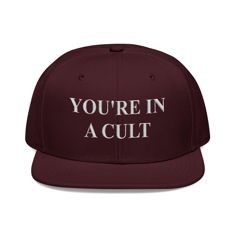 Embroidered Snapback, Political Parody You're in a Cult Hat, MAGA Supporters, Vaccines, Funny Snapback Cap, Satire Embroidery image 6