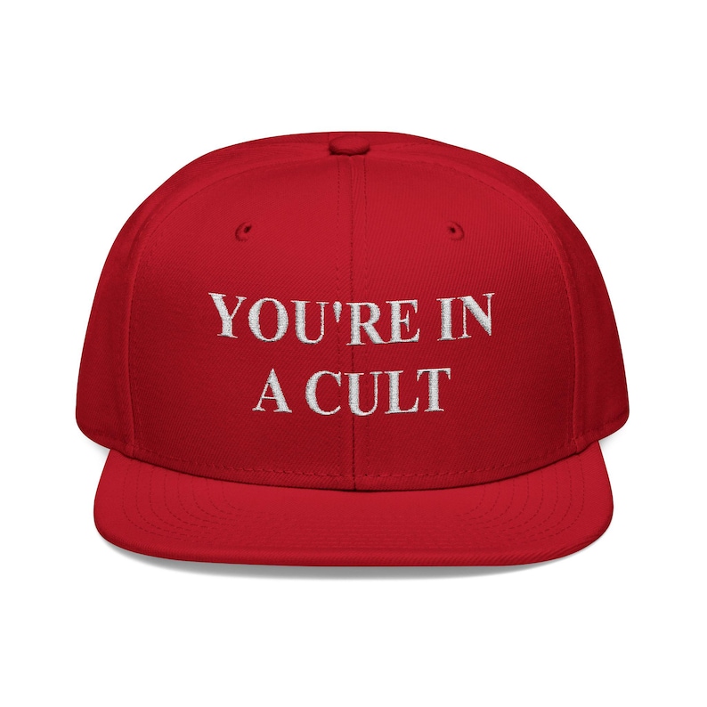 Embroidered Snapback, Political Parody You're in a Cult Hat, MAGA Supporters, Vaccines, Funny Snapback Cap, Satire Embroidery image 1