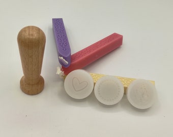 Wachs Siegel Set aus 3 Verschiedenen Farben und einem Holzstempel Wachssiegel und Wachssiegelstifte mit Holzgriff Rosa Gelb Lila