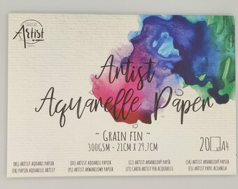 Künstler Aquarell Papierblock DIN A4 21cm x 29,7cm Hochwertiges Papier für kreative Aquarellprojekte und Malerei 20x Blätter
