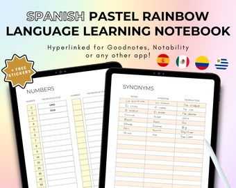 Spanish Rainbow Pastel Language Learning Notebook, Hyperlinked Journal, Ipad Goodnotes, Spanish Notebook, Study Planner, Duolingo Journal