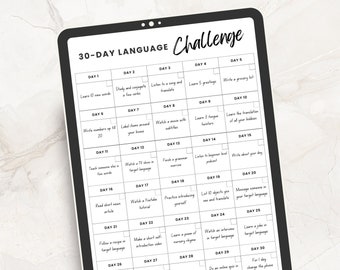 30 Day Language Learning Challenge Printable Worksheet, Language Study Planner, Daily language Practice, Digital Language Challenge