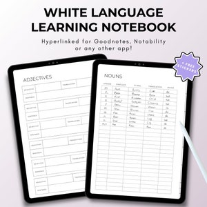 White Language Learning Notebook, Hyperlinked Journal, Ipad Goodnotes, Multi Language, Study Planner, Student Journal