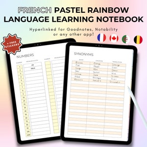 French Rainbow Pastel Language Learning Notebook, Hyperlinked Journal, Ipad Goodnotes, French Notebook, Study Planner, Student Journal