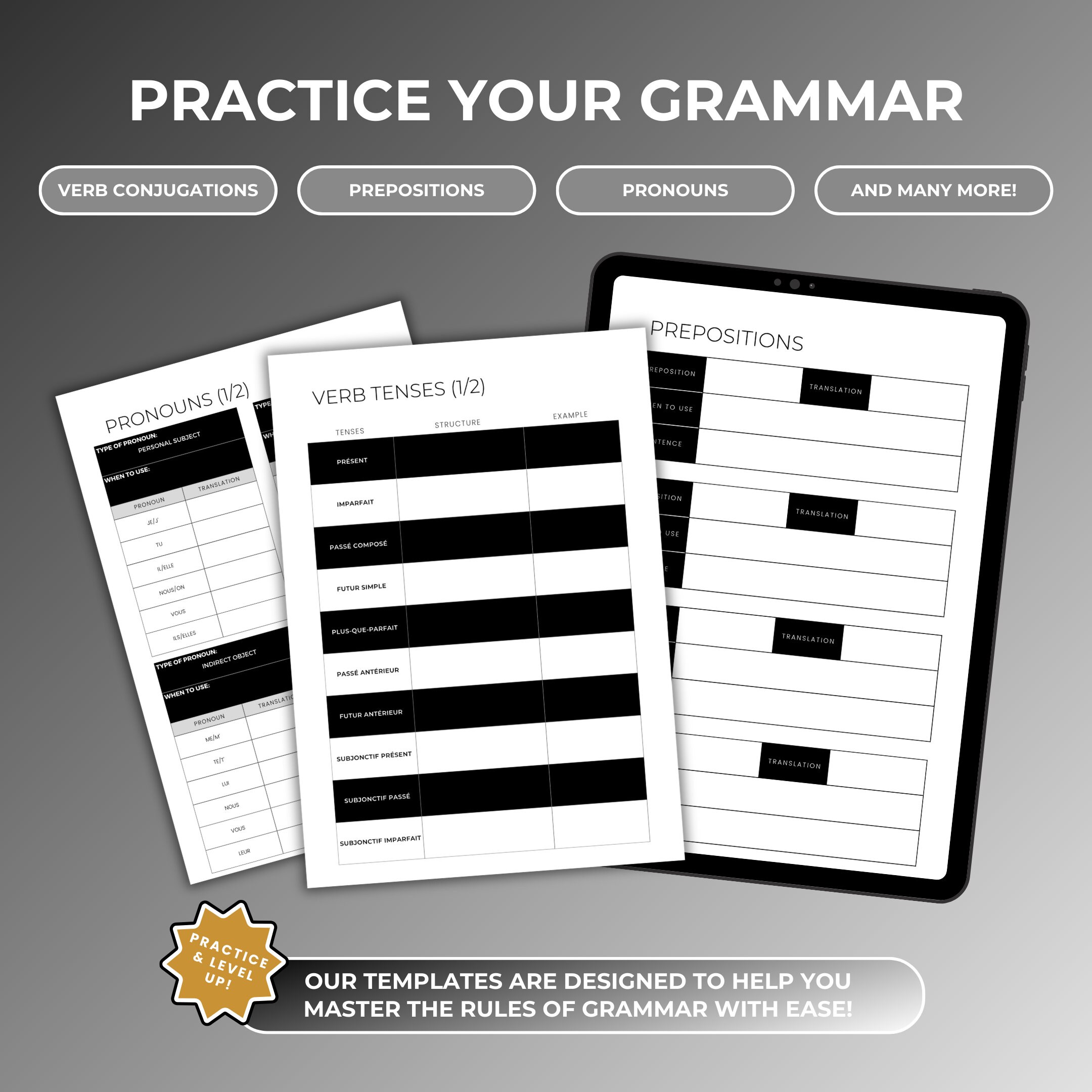 French Black & White Language Learning Notebook, Hyperlinked Journal ...