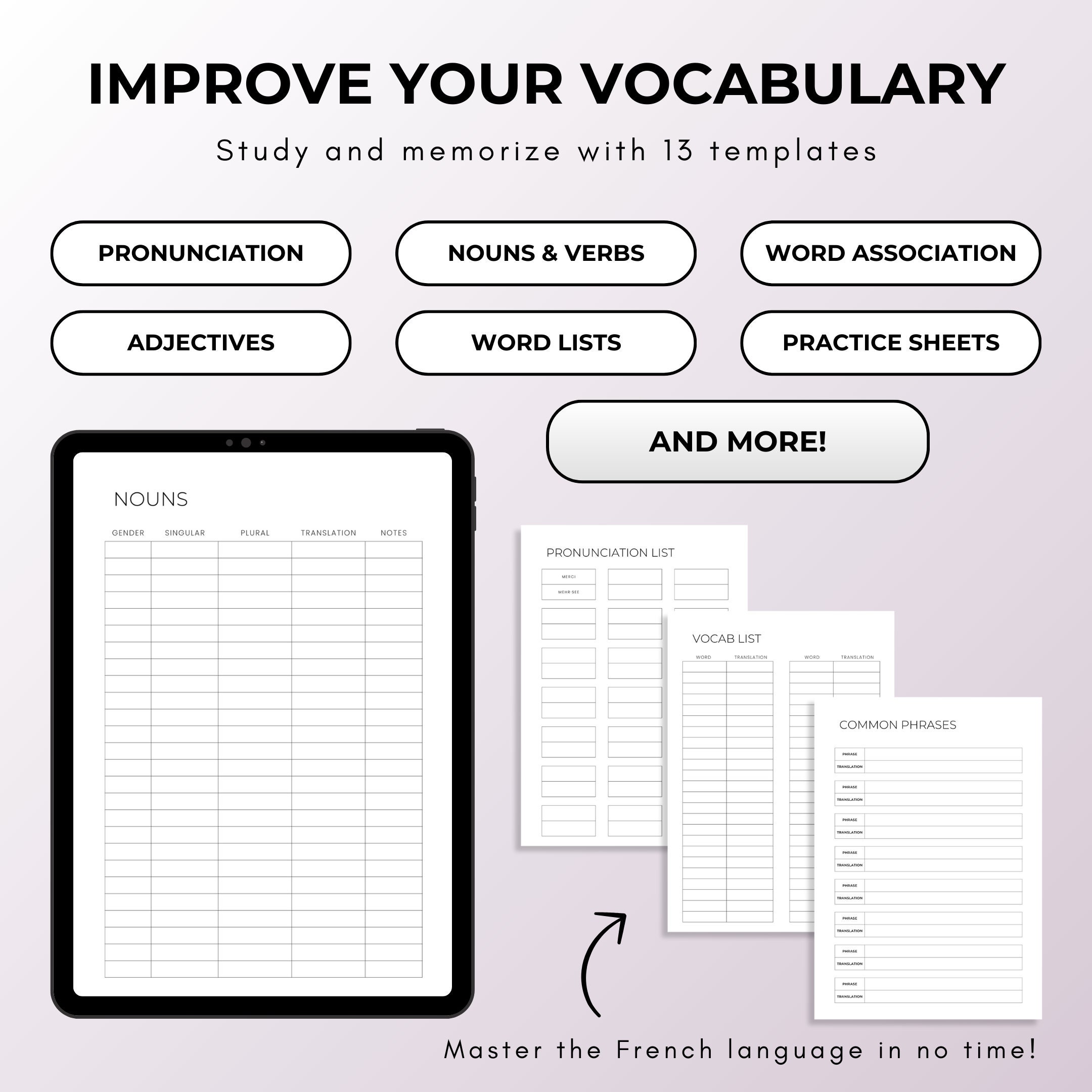 French White Language Learning Notebook, Hyperlinked Journal, iPad ...