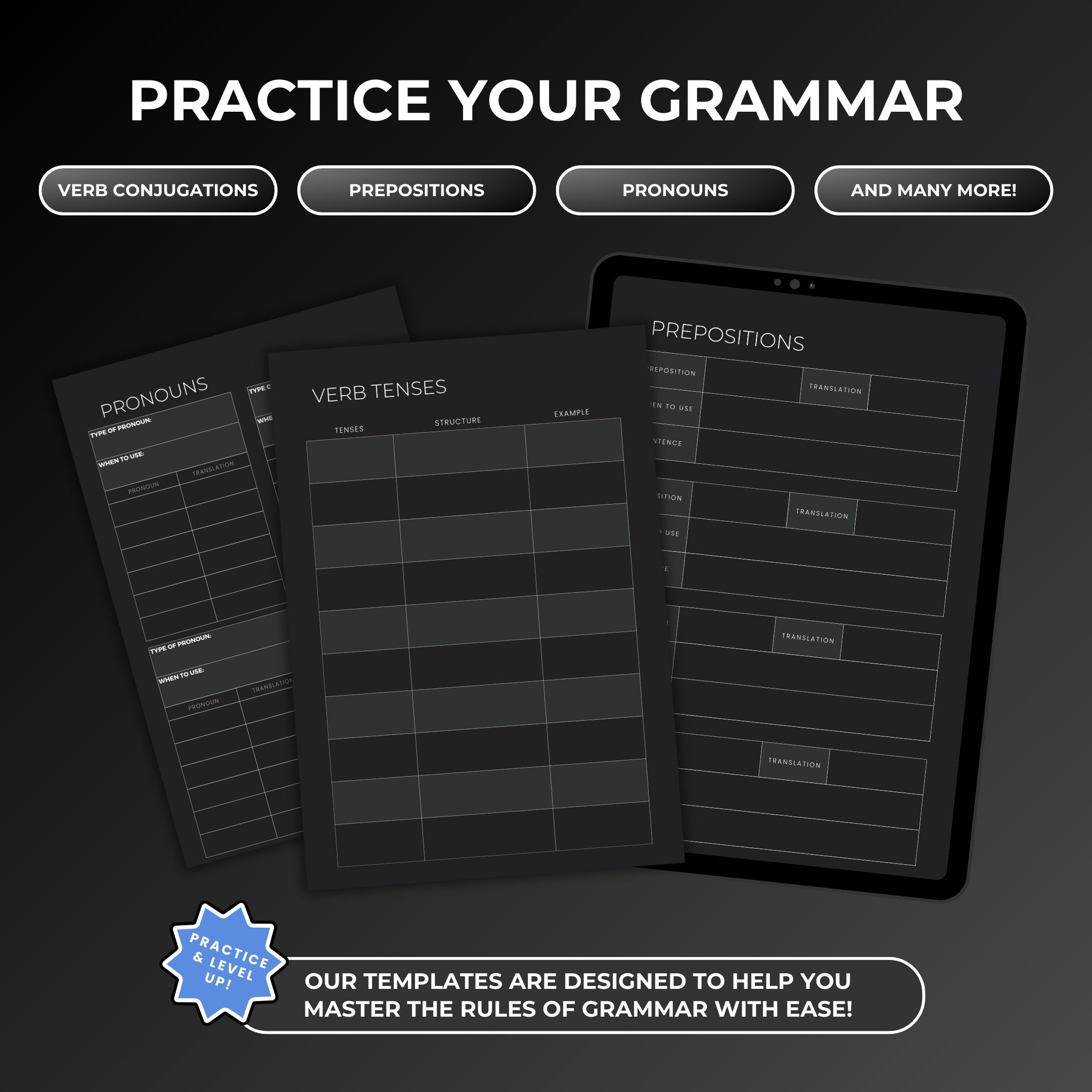 Dark Mode Language Learning Notebook, Hyperlinked Journal, iPad ...