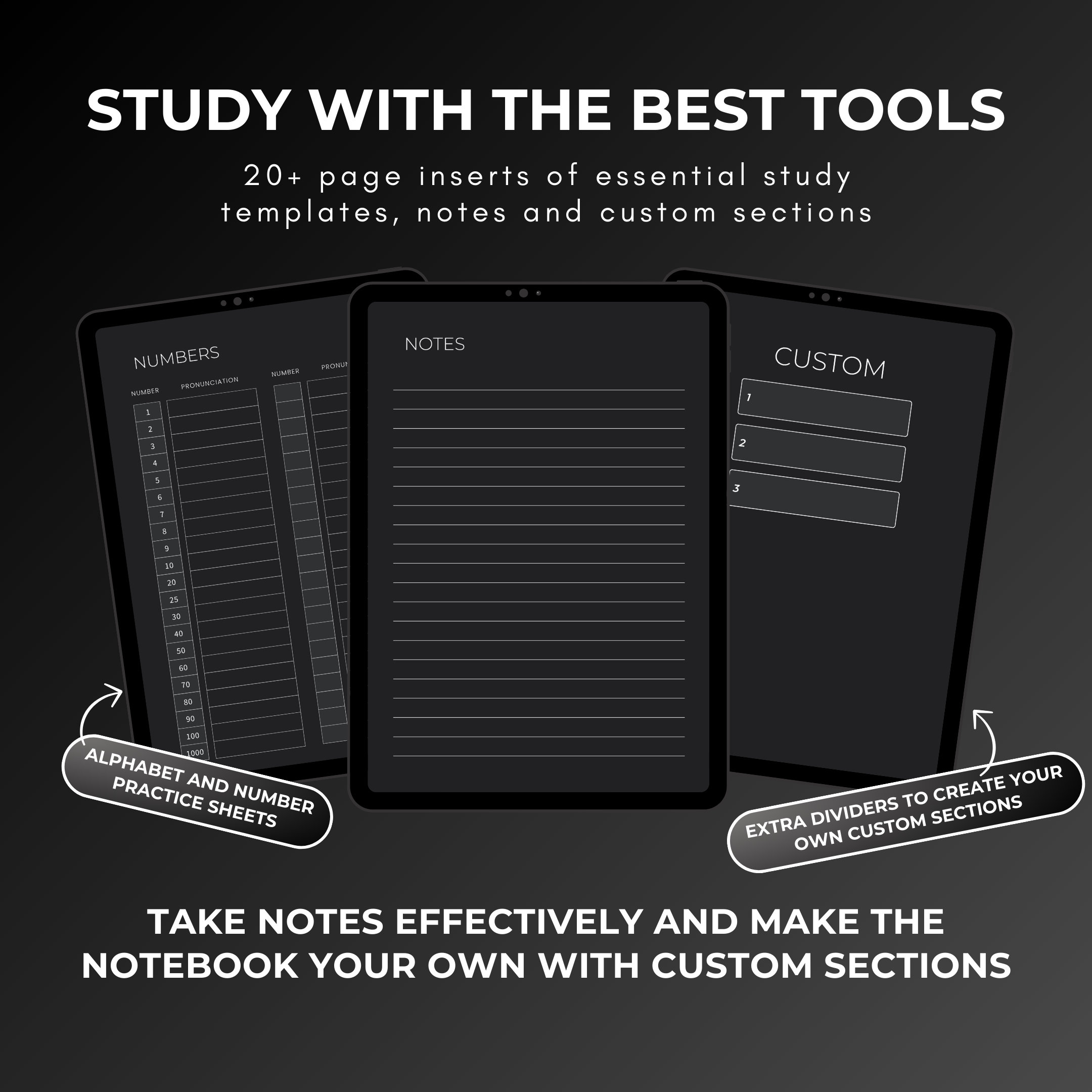 Dark Mode Language Learning Notebook, Hyperlinked Journal, iPad ...