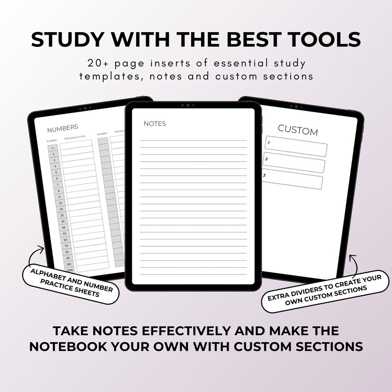 White Language Learning Notebook, Hyperlinked Journal, iPad Goodnotes ...