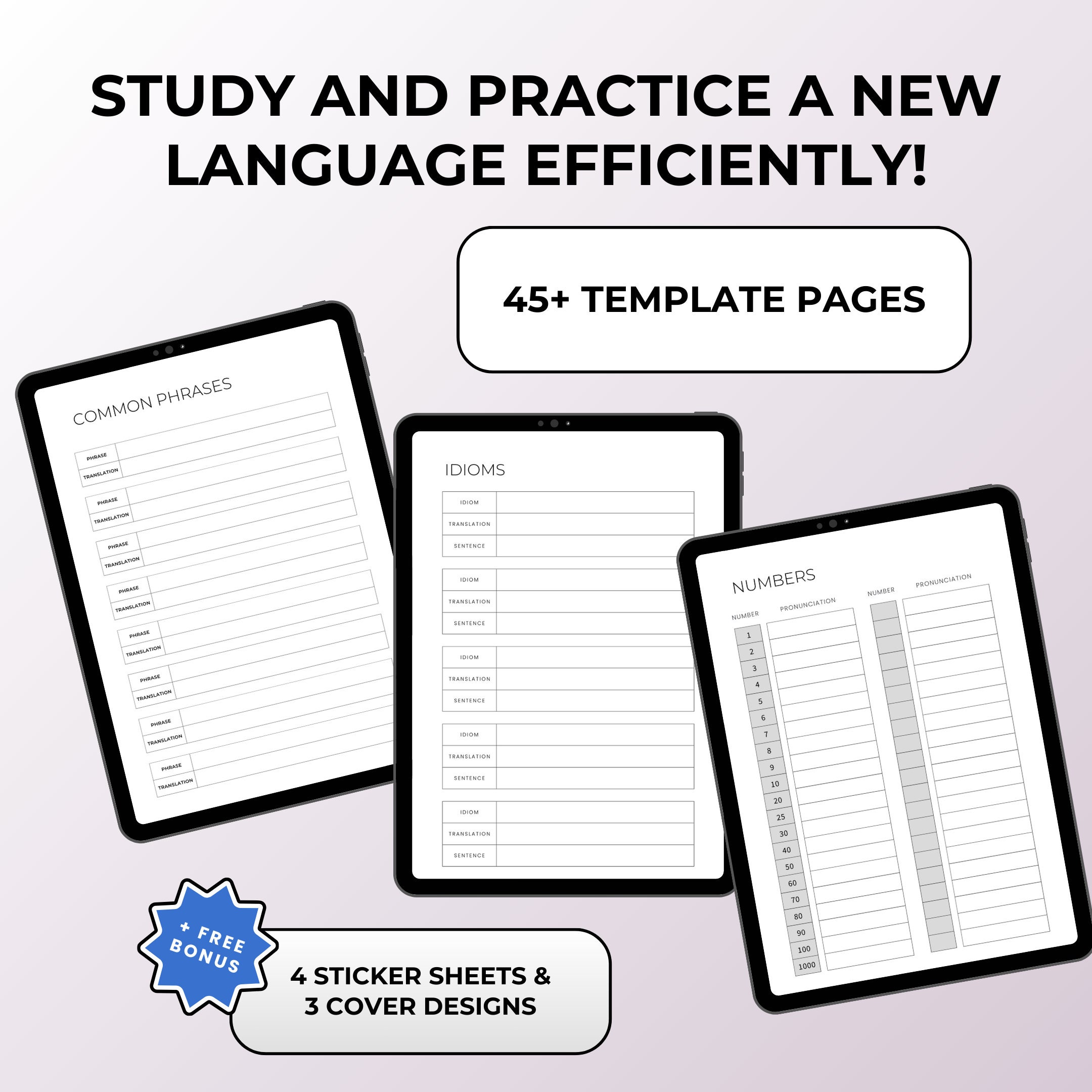 White Language Learning Notebook, Hyperlinked Journal, iPad Goodnotes ...