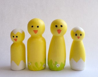 Chick Family Peg Dolls | Easter Peg Dolls | Spring | Family | Easter Basket | Easter Decor | Imaginative Play | Small Word Play