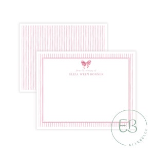 Papeterie personnalisée pour bébé fille, carte de correspondance imprimable, noeud rose, rayures roses, papeterie fille preppy, de la chambre de bébé, papeterie enfant
