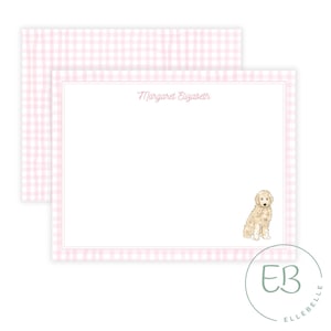 Papeterie personnalisée pour chien, Carte de correspondance Golden Doodle, Vichy rose, Papeterie Golden Doodle, Classique, Papeterie fille, Papeterie enfant