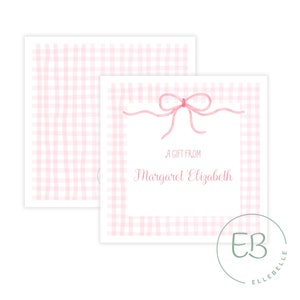 Printable Calling Cards, Pink Bow Calling Card Template, Little Girl Stationery, Preppy Enclosure Card, Pink Gift Tag