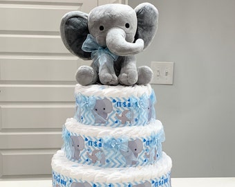 Elephant Themed Diaper Cake-Babyshower gift for Mom to be-Baby Shower Centerpiece for baby boy.