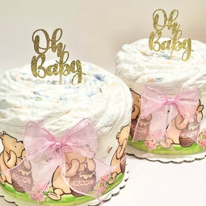 Mini Winnie The Pooh diaper cakes for mom to be. Perfect for baby shower gift or decorations. Can be purchased separately or in bundles.