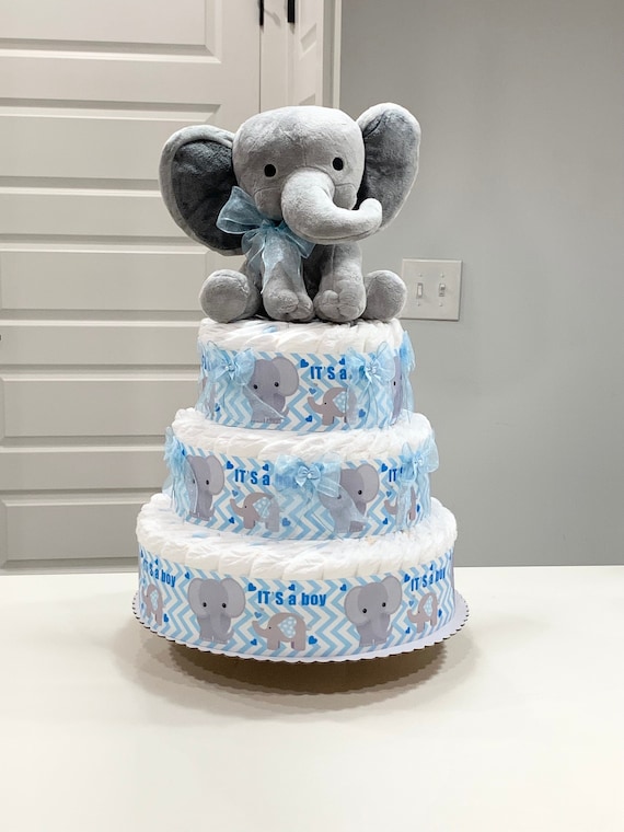 Elephant Themed Diaper Cake-Babyshower gift for Mom to be-Baby Shower Centerpiece for baby boy.
