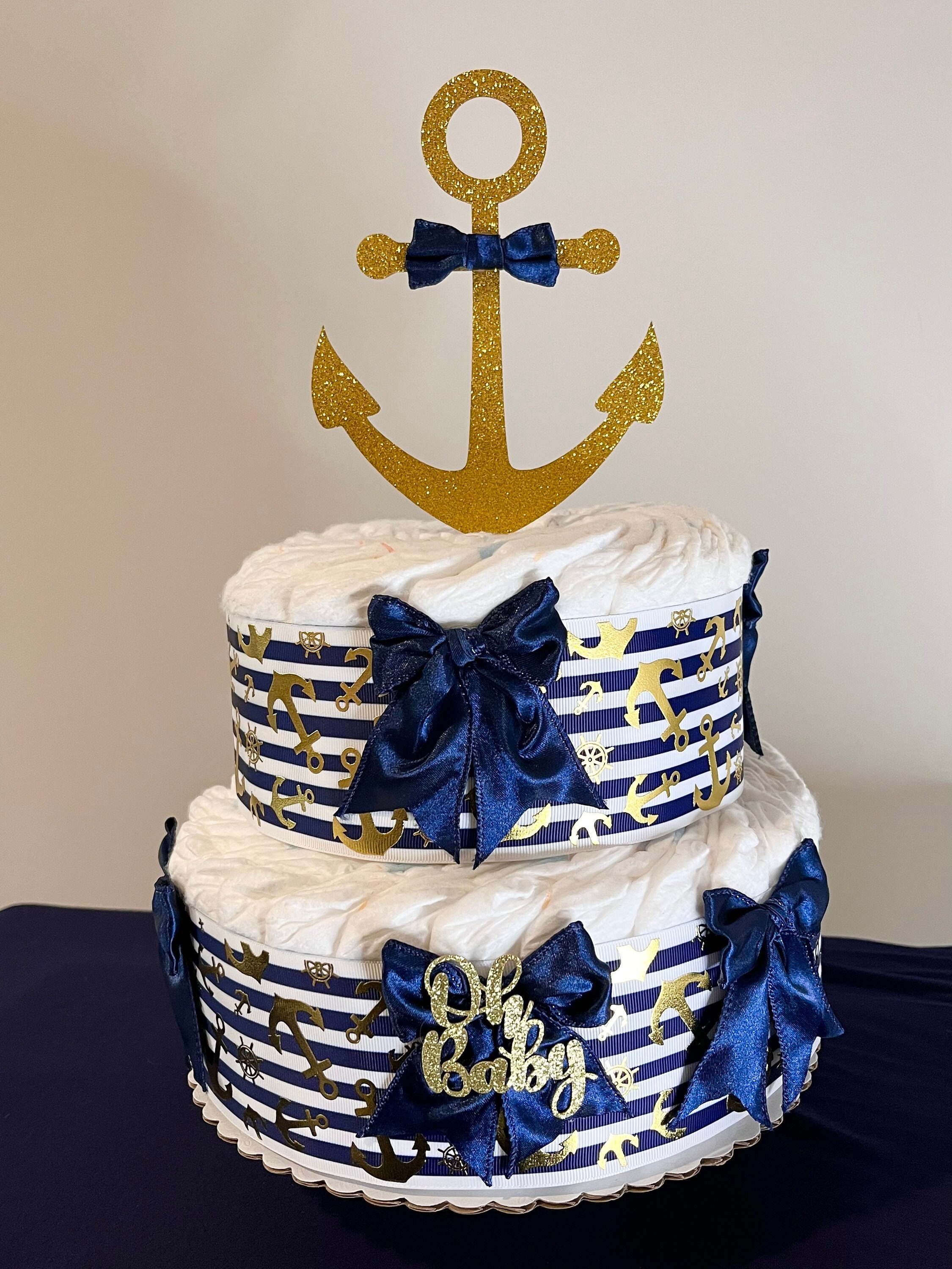 Anchor Diaper Cake, Blue and Gold Baby Shower Gift - Etsy, image size:2250x3000