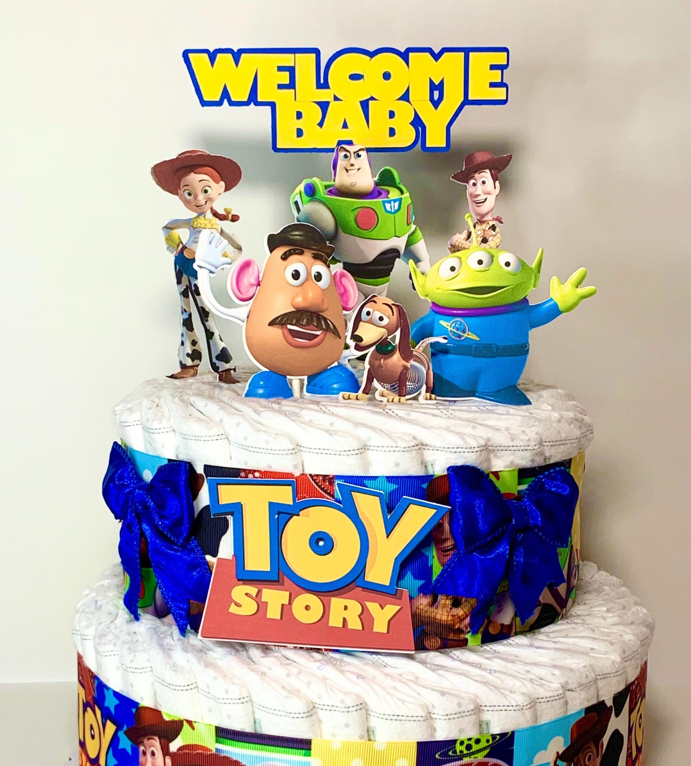Kit Decorazioni Per Torta Di Pannolini Elefante Blu - Compleanno E Baby Shower: Nastri, Papillon, Topper E Fiori Artificiali