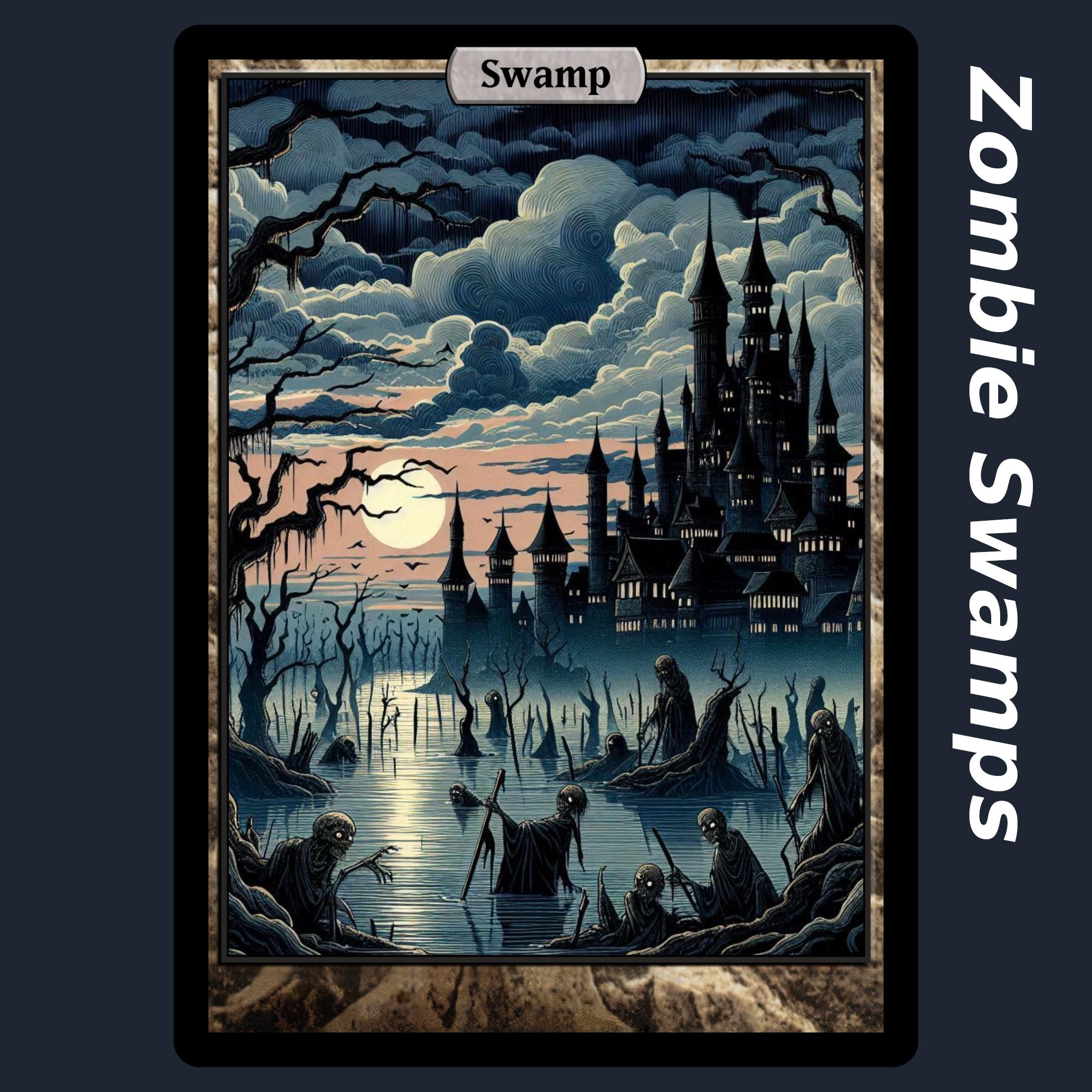 10 Zombie Swamps (custom Full Art Basic Lands for Magic the