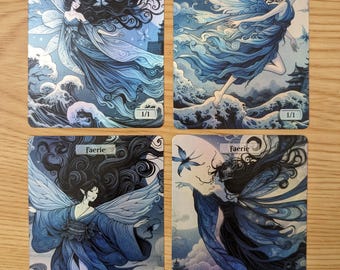 4 foil Faerie Tokens for Magic the Gathering (Faerie Rogue Tokens on the back)