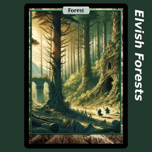 10 Bosques Élficos (Tierras Básicas Personalizadas con Arte Completo para Magic: The Gathering, Pantanos Élficos en el reverso)