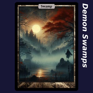 10 Pantanos demoníacos (Tierras básicas personalizadas con arte completo para Magic the Gathering, Llanuras de ángeles en el reverso)