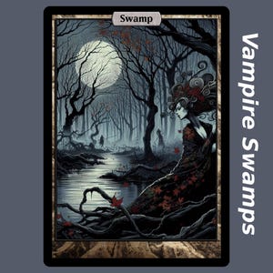 10 pantanos vampíricos (tierras básicas personalizadas con arte completo para Magic the Gathering, islas de las hadas en la parte posterior)