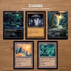 Triomas con marco Oldschool, Premodern o sin bordes (tierras personalizadas de doble cara para Magic the Gathering)