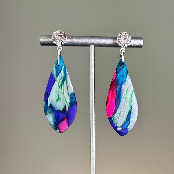 Chic Boho Glam Earrings | Lightweight Handmade Polymer Clay | Pearl, Purple, Pink, Teal Gift for Her | Prom, Black Tie, Wedding Guest, Event