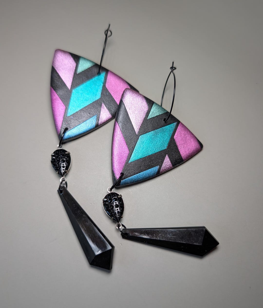 Teal & Pink Oversized Retro Statement Earrings Handmade With Polymer ...