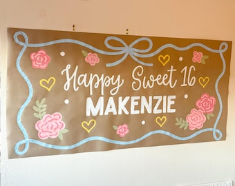 Bows, Flowers, & Hearts Banner | any event, custom wording, brown paper sign