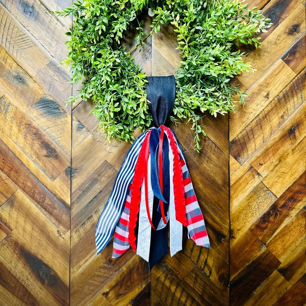 Red White Blue plaid stripe Ribbon Sash, Summer Sash, Wreath Sash, Ribbon Bundle, 4th of July Sash, Denim Sash