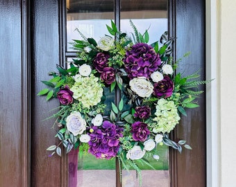 Hydrangea Wreath for Front Door Hydrangea and Rose Wreath Summer Wreath Entryway Housewarming Gift Large Wreath Gift for her