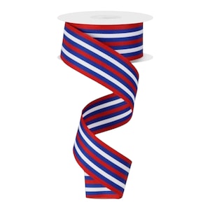 Red White Blue Star Ribbon Patriotic Ribbon for Wreaths Gift 4th of July Ribbon Memorial Day Decor Americana Wreath Ribbon Wired Gift Basket