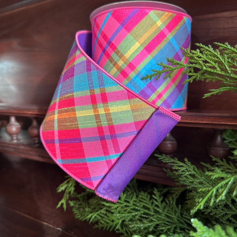 Plaid Fused Back Wired Ribbon Bold Multicolor Tartan Ribbon for Wreaths ...