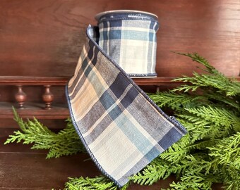Navy Plaid Ribbon Craft Supply for Wreath Making Material for Bow Making Project Design Idea for Decoration Gift Wrap Accent Piece Home