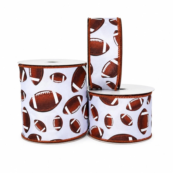 Football Ribbon, Brown and White Football Wired Ribbon, Game Day Ribbon, Football Wreath Ribbon, Team Spirit Decor, 10 Yards